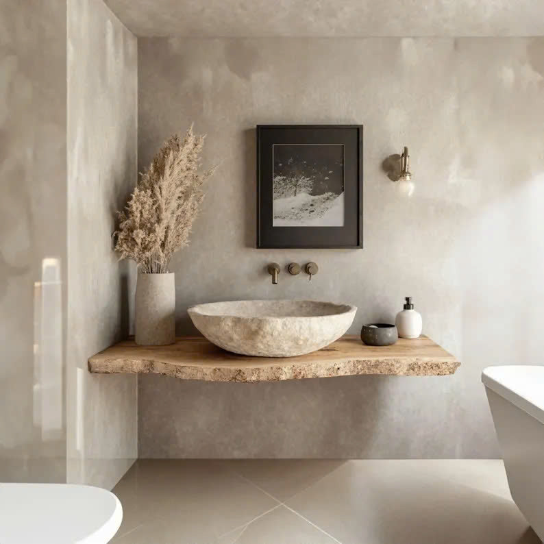 Rustic Live Edge Bathroom Vanity, Solid Wood Floating Sink Shelf