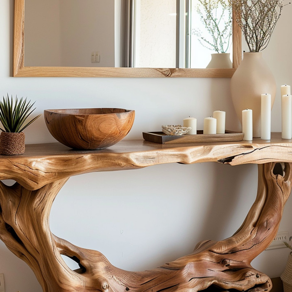 Narrow Solid Wood Console Table in Brown for Hallway or Entry