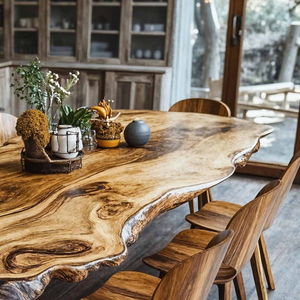 Farmhouse Curved Edge Wooden Dining Table For Family Dinners