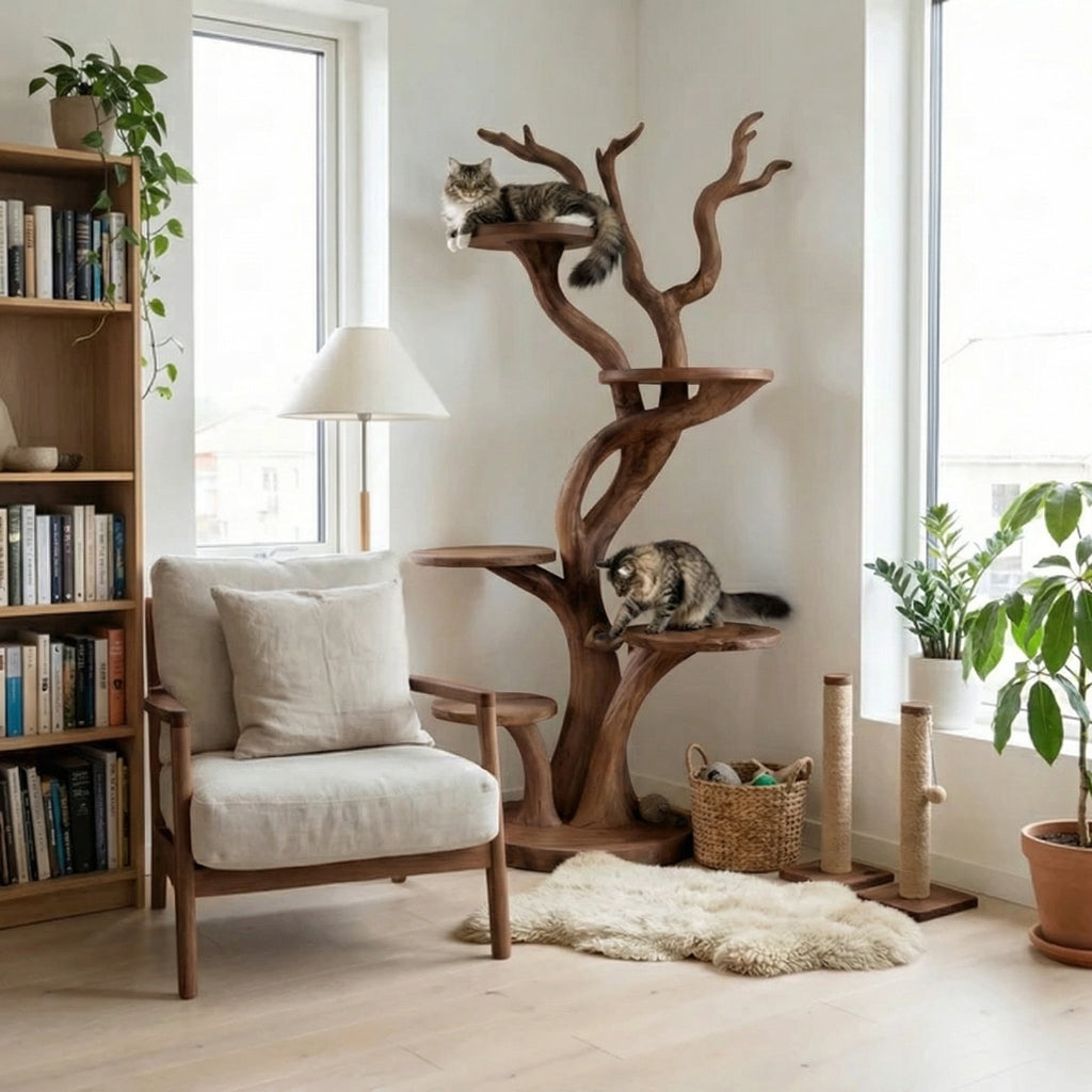 Tall Wooden Cat Tree Tower for Climbing Cats, 59 to 80 Inch, 4 Finishes