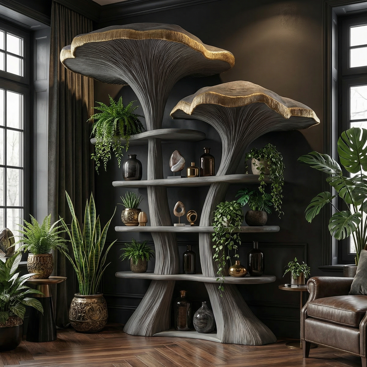 Mushroom Accent Branch Wall Bookshelf for Kids Rooms, 50 x 60 in