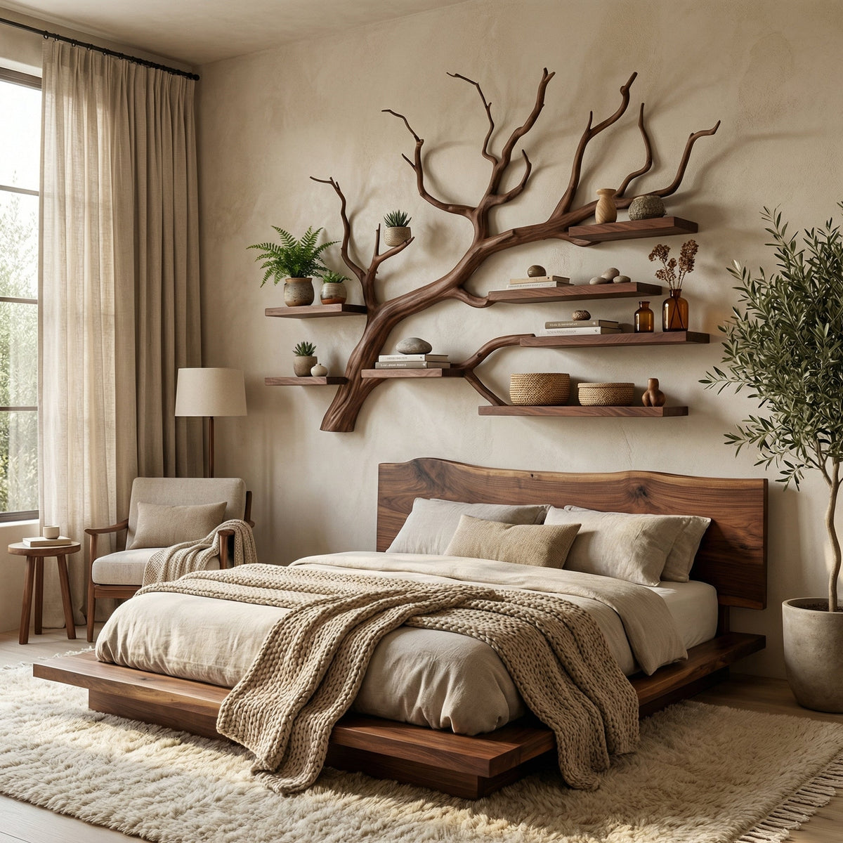 Small Branch Wall Shelf with Floating Boards for Reading Nooks