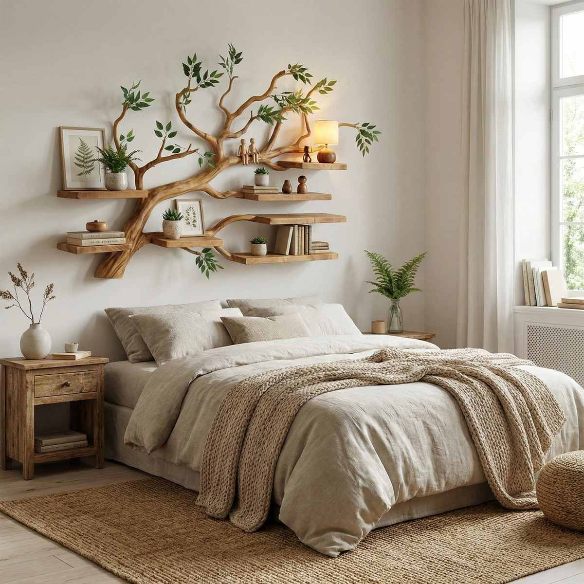 Small Branch Wall Shelf with Floating Boards for Reading Nooks
