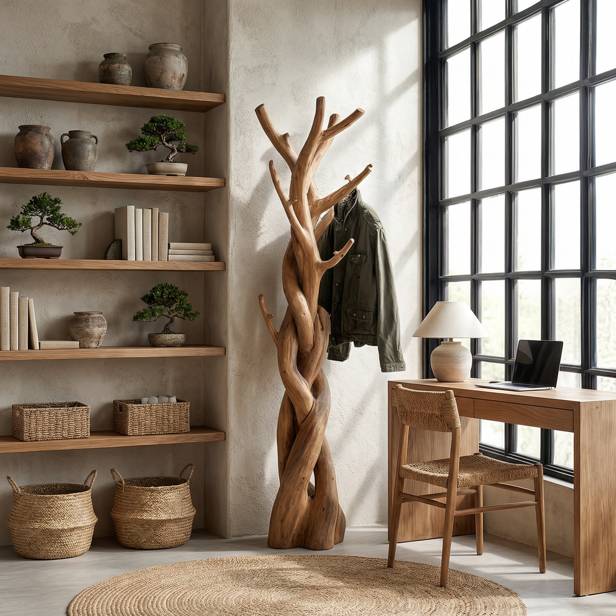 Driftwood Standing Clothes Tree for Bedroom or Closet, 60-80 in