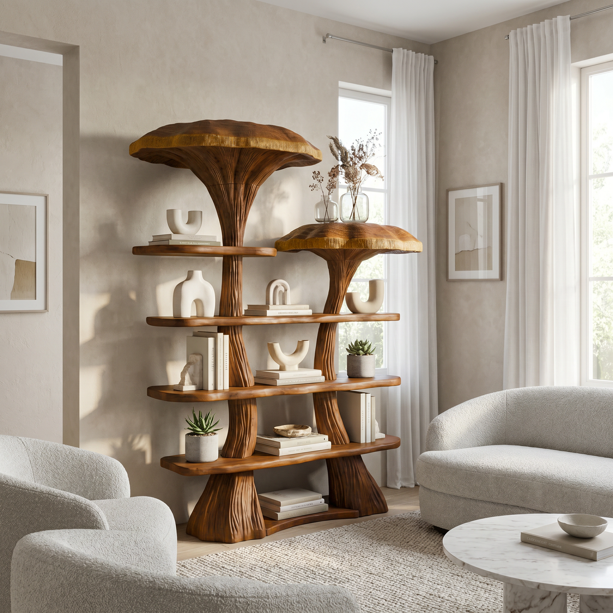 Mushroom Accent Branch Wall Bookshelf for Kids Rooms, 50 x 60 in