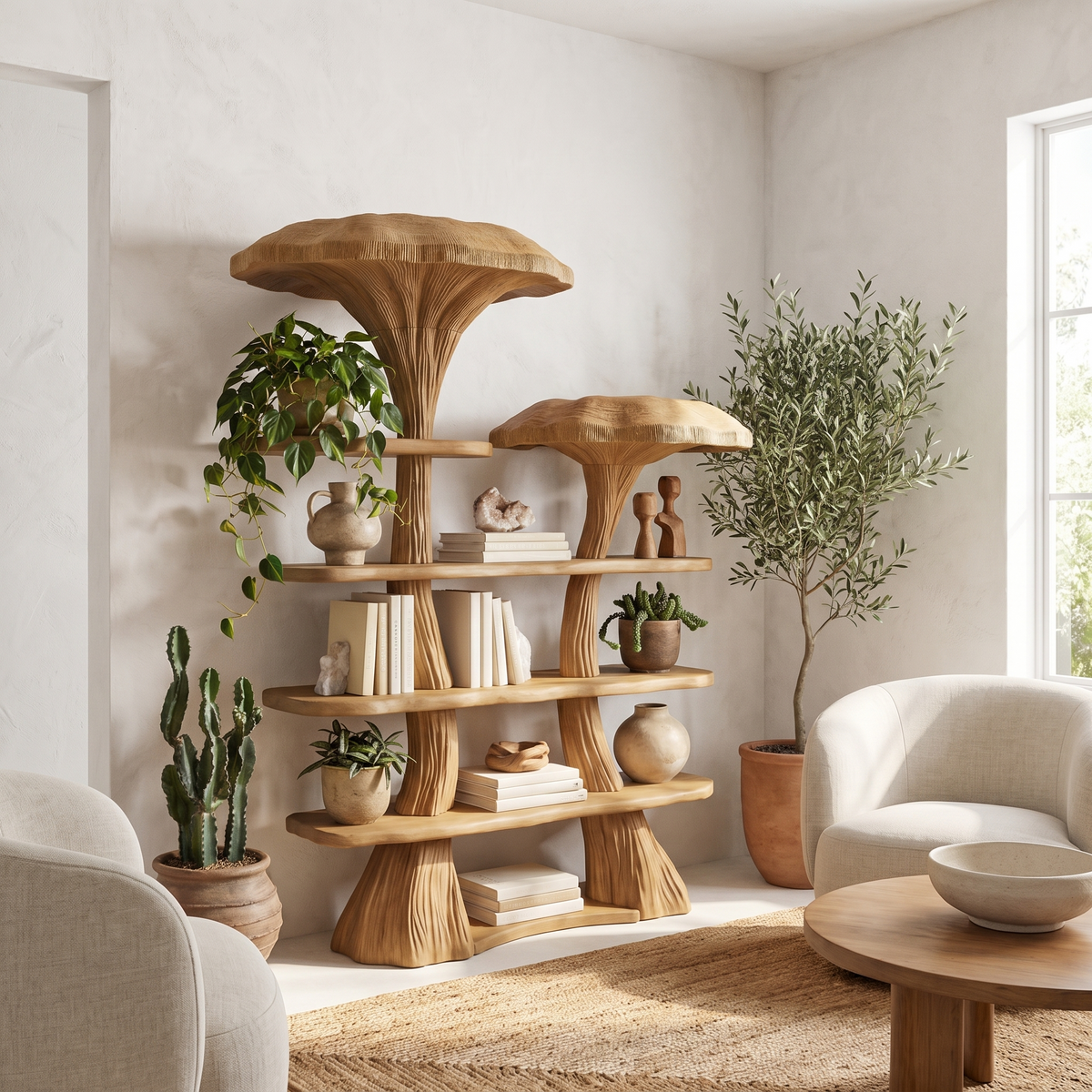 Mushroom Accent Branch Wall Bookshelf for Kids Rooms, 50 x 60 in