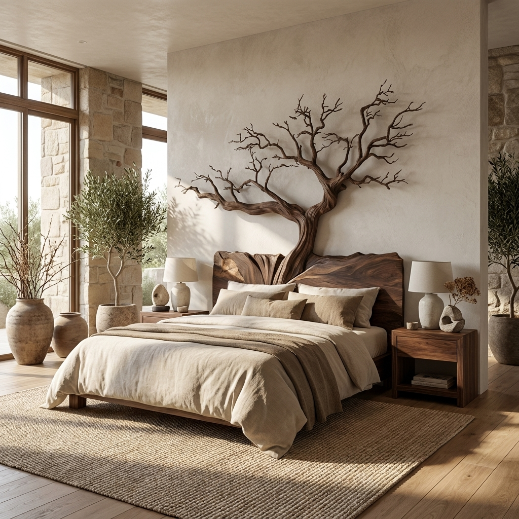 Sunburst Wall Headboard, Rustic Driftwood Solid Wood Bedroom Art