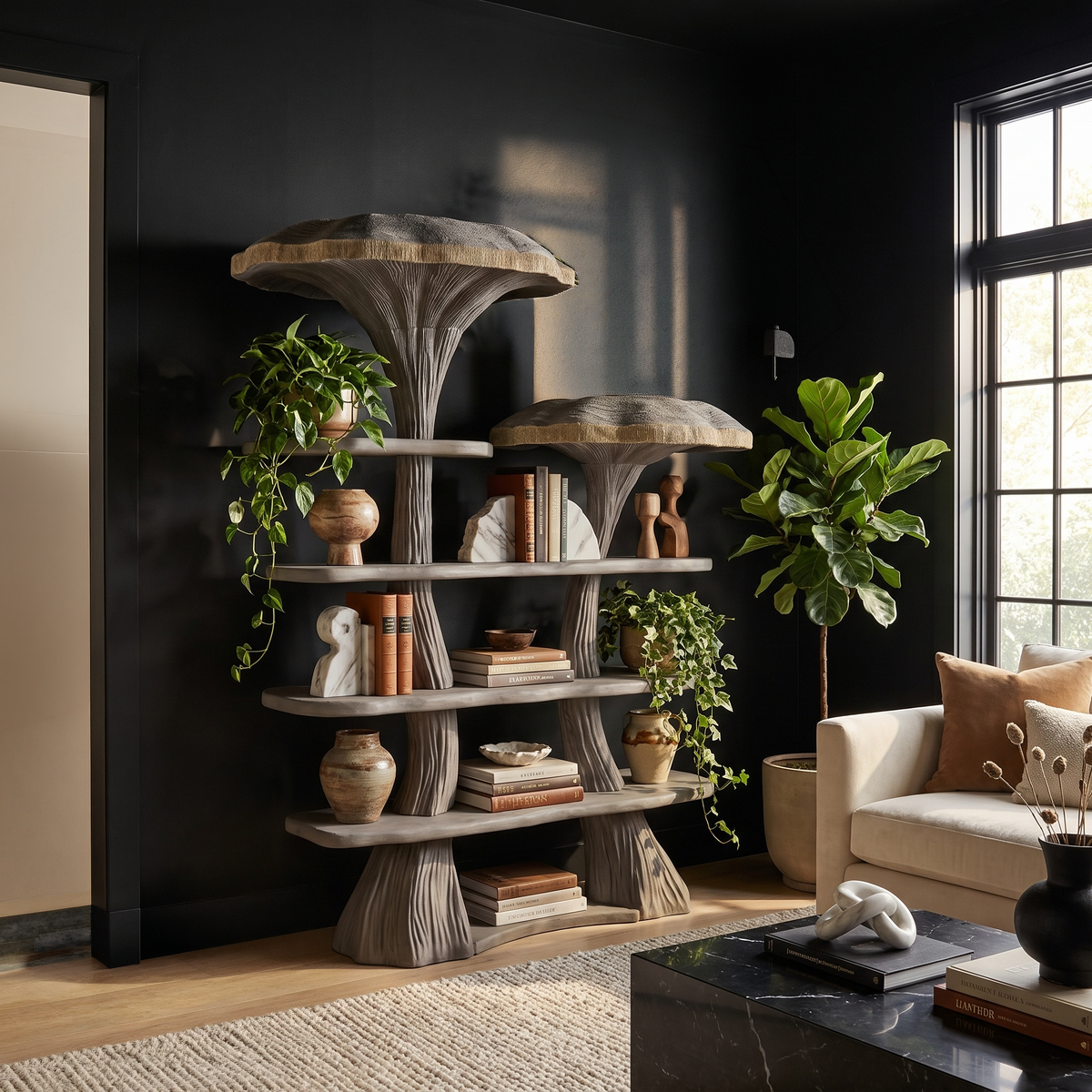 Mushroom Accent Branch Wall Bookshelf for Kids Rooms, 50 x 60 in