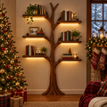 Rowan Wall Tree Bookshelf with Light in a Christmas living room