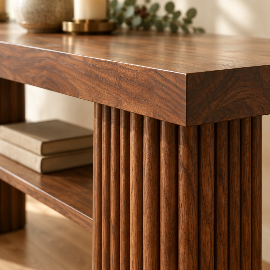 Halden Fluted Console Table wood grain and joinery close-up