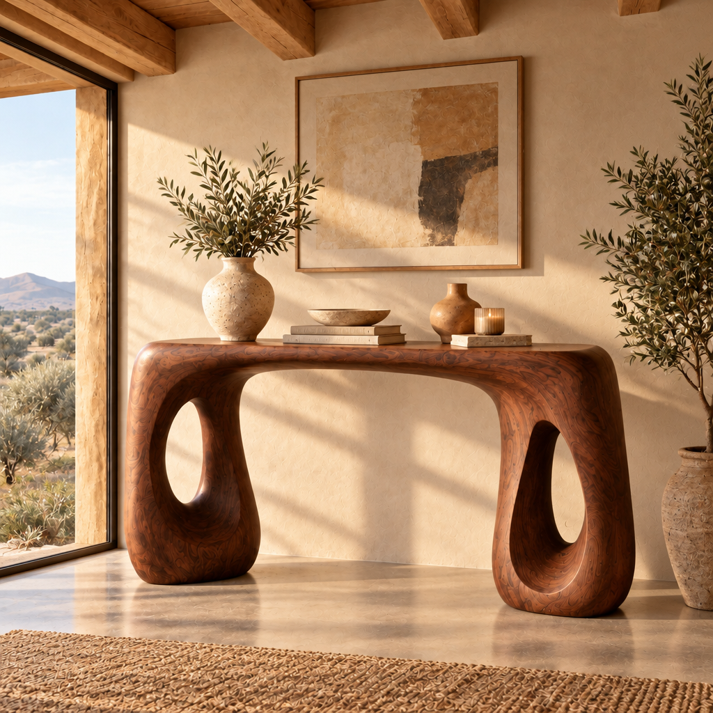 Mojave Sculpted Console Table in a living room
