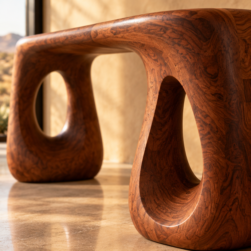 Mojave Sculpted Console Table wood grain and joinery close-up