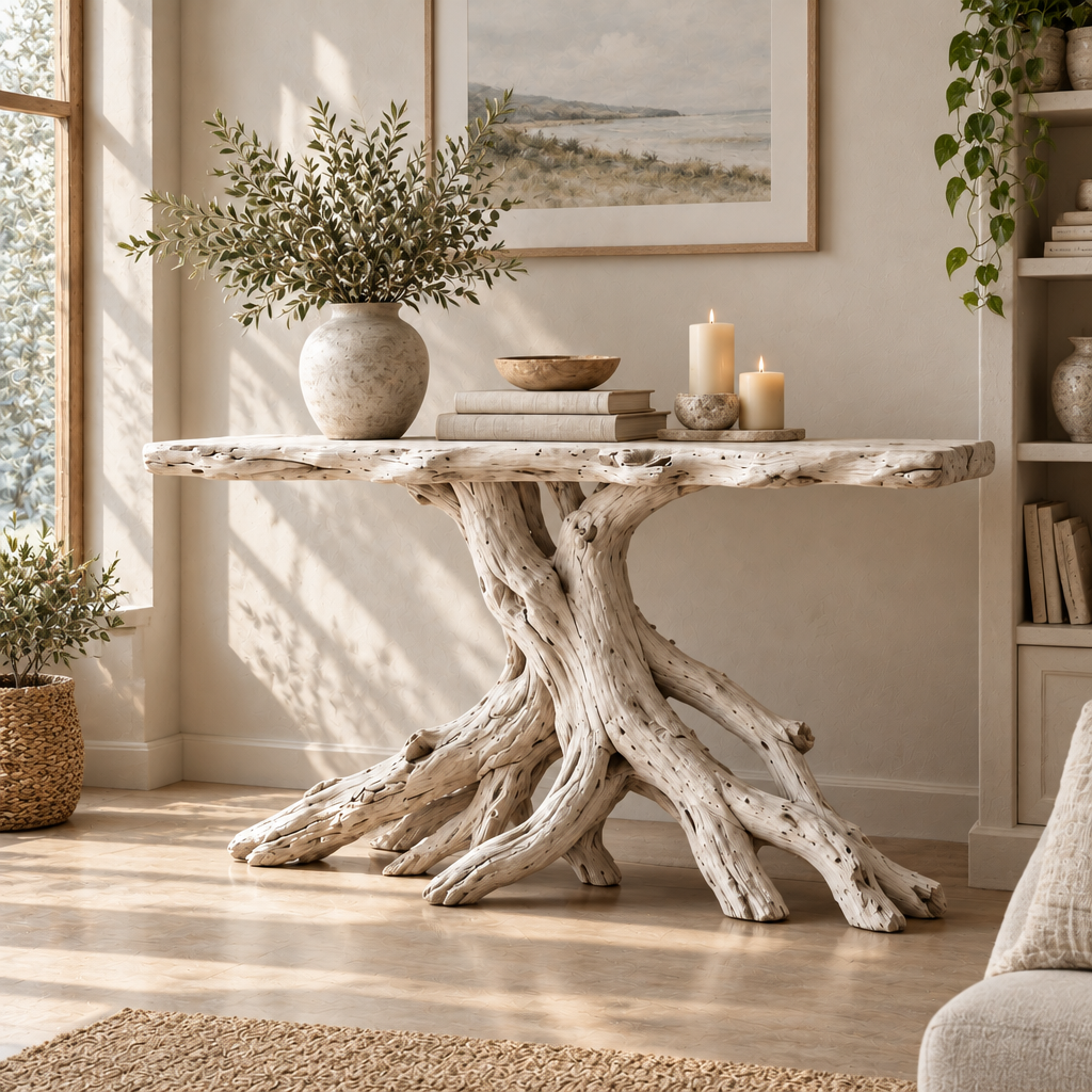 Tidewood Root Console Table in Whitewashed finish