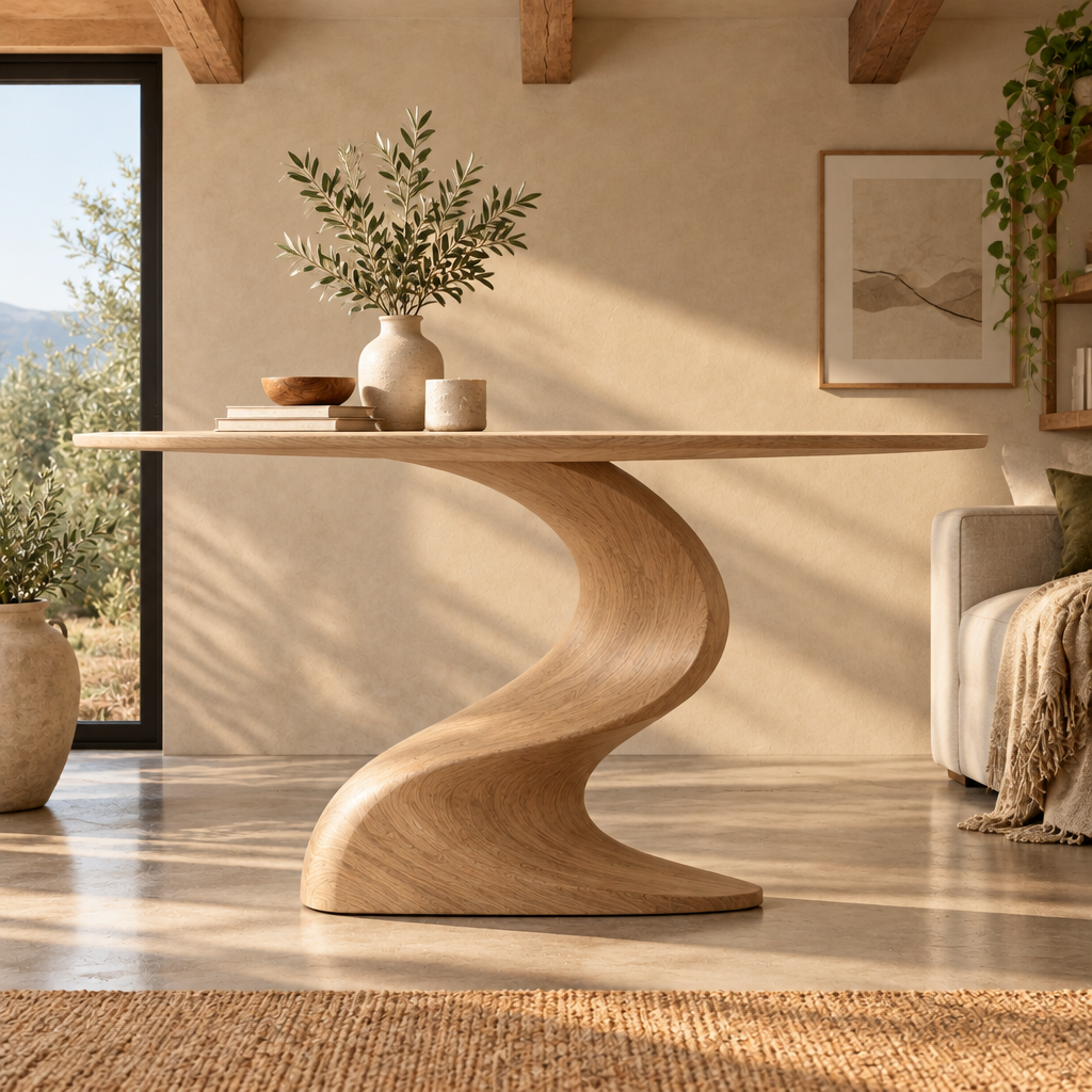 Mojave S-Curve Console Table in Natural Oak finish