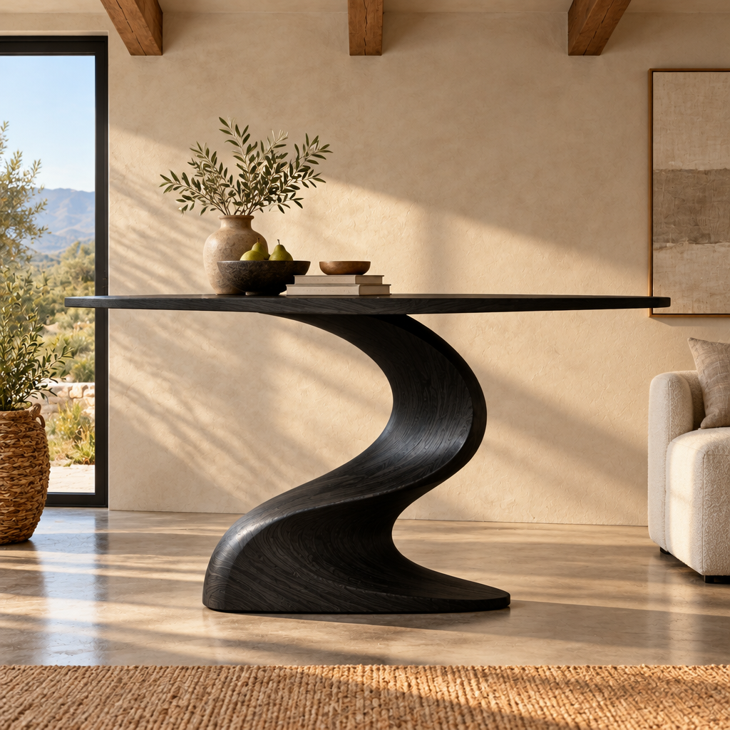 Mojave S-Curve Console Table in Ebonized Black finish