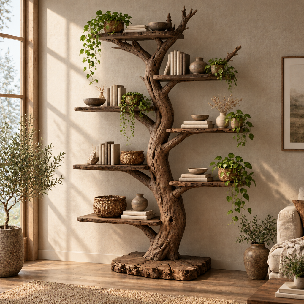 Tidewood Freestanding Tree Bookshelf in Smoked Dark finish