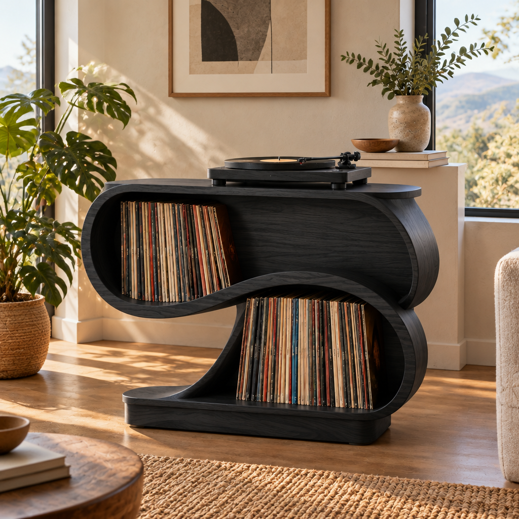 Mojave Wave Record Stand in Ebonized Black finish