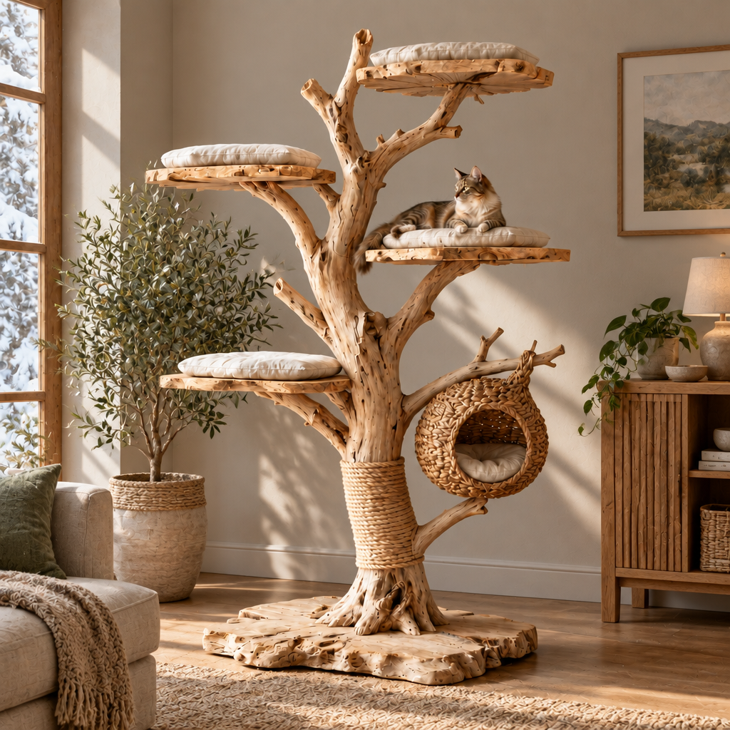 Tidewood Driftwood Cat Tree in a living room