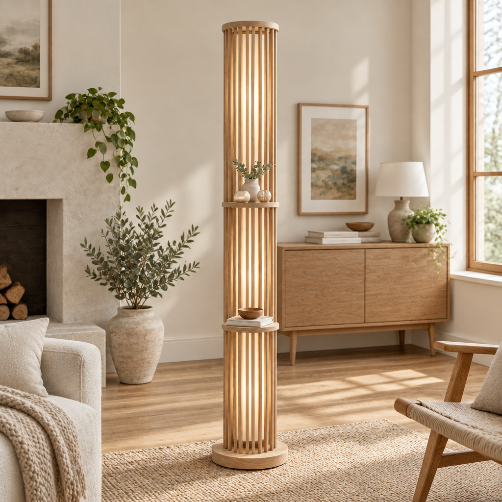 Halden Slatted Floor Lamp in Natural Oak finish