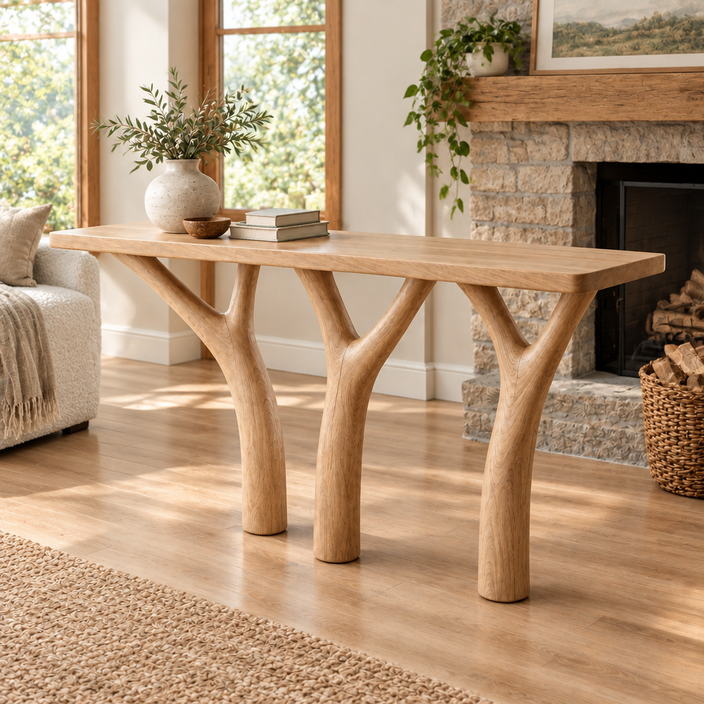 Rowan Branch Console Table in Natural Oak finish