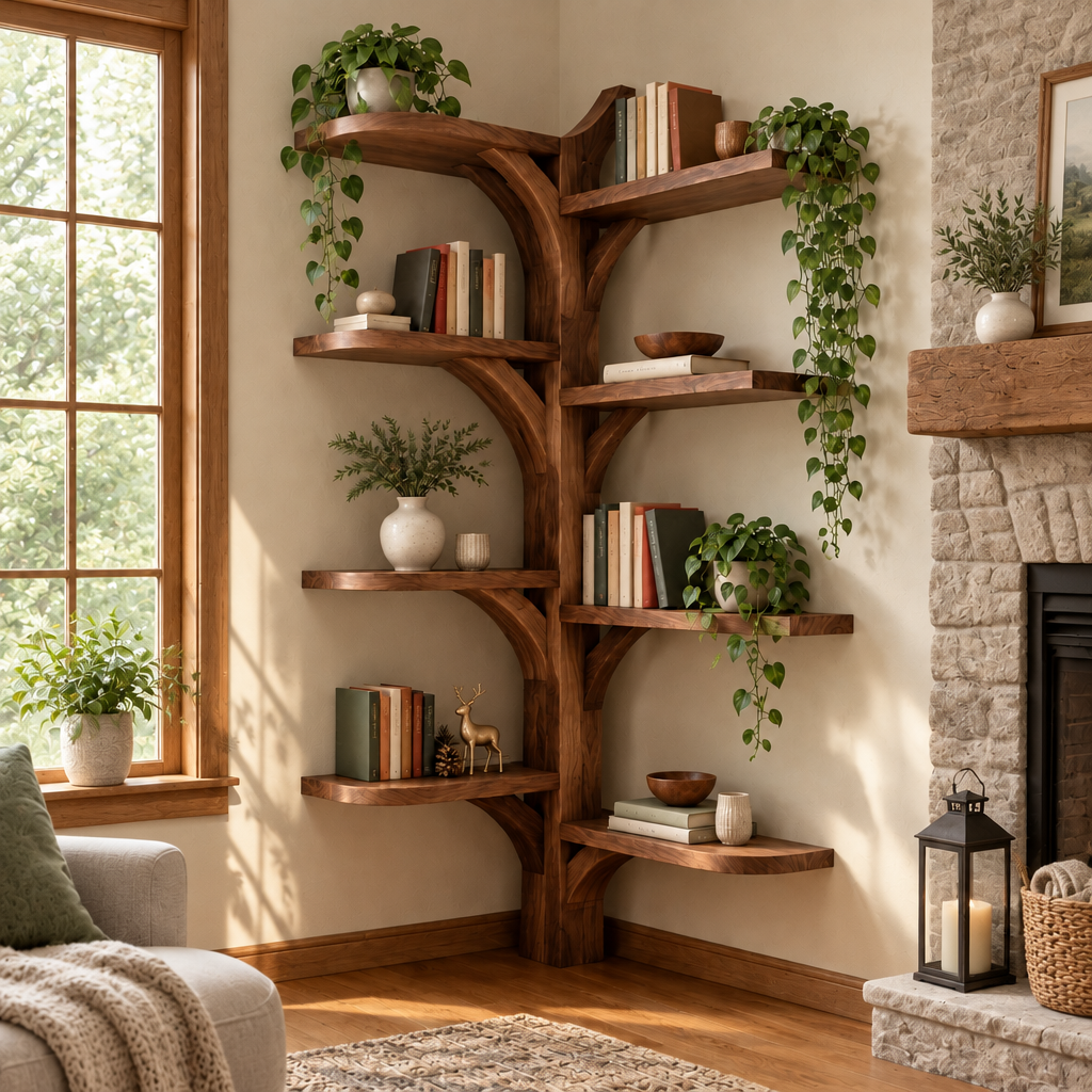 Rowan Corner Tree Bookshelf in a living room