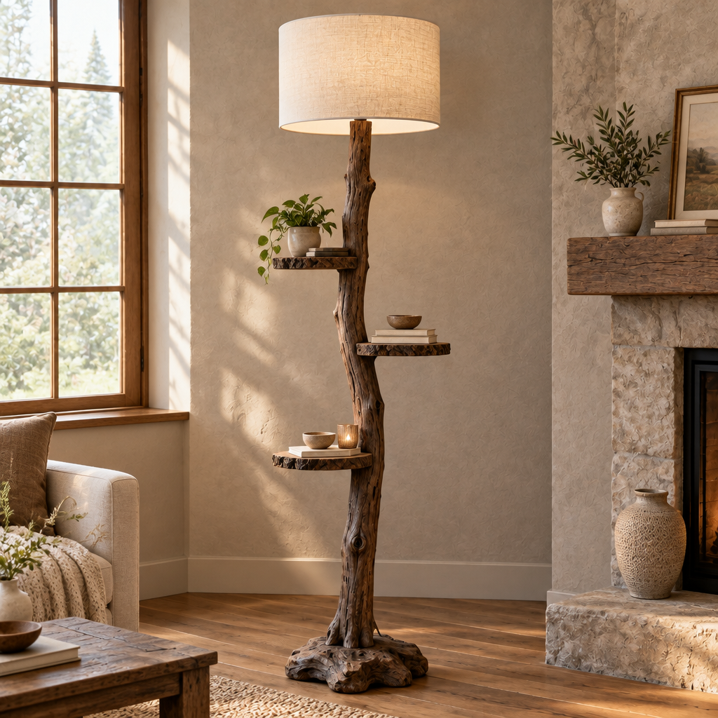 Tidewood Branch Floor Lamp with Shelves in Smoked Dark finish