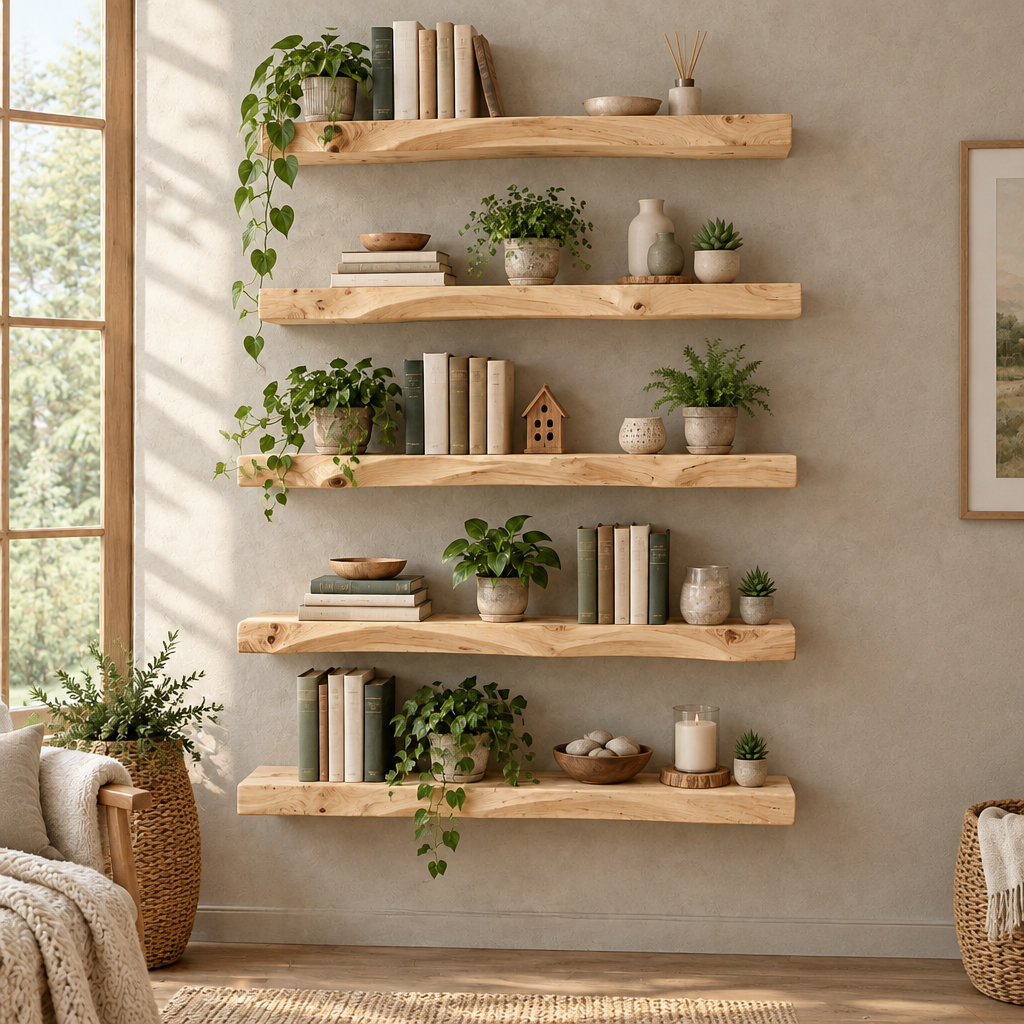 Tidewood Live-Edge Floating Shelf Wall Set in Light Natural finish