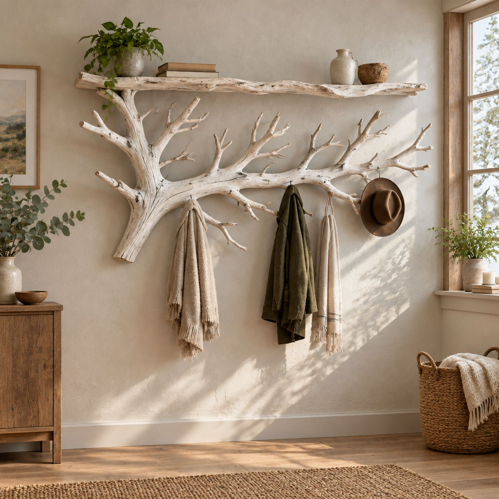 Tidewood Branch Wall Coat Rack in Whitewashed finish