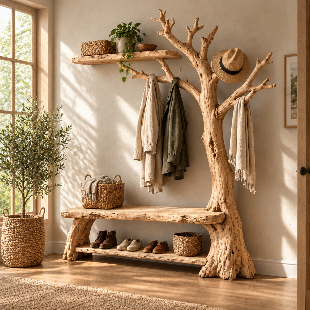 Tidewood Hall Tree with Bench in a living room