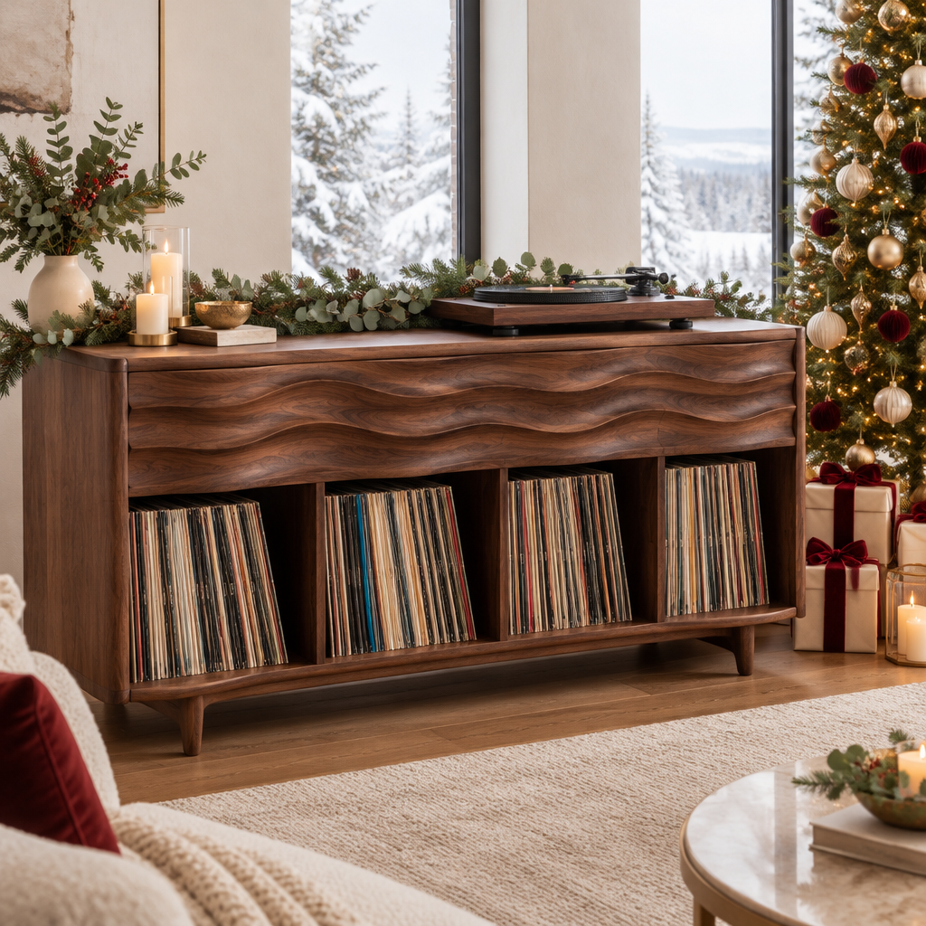 Atelier Wave Vinyl Console in a Christmas home