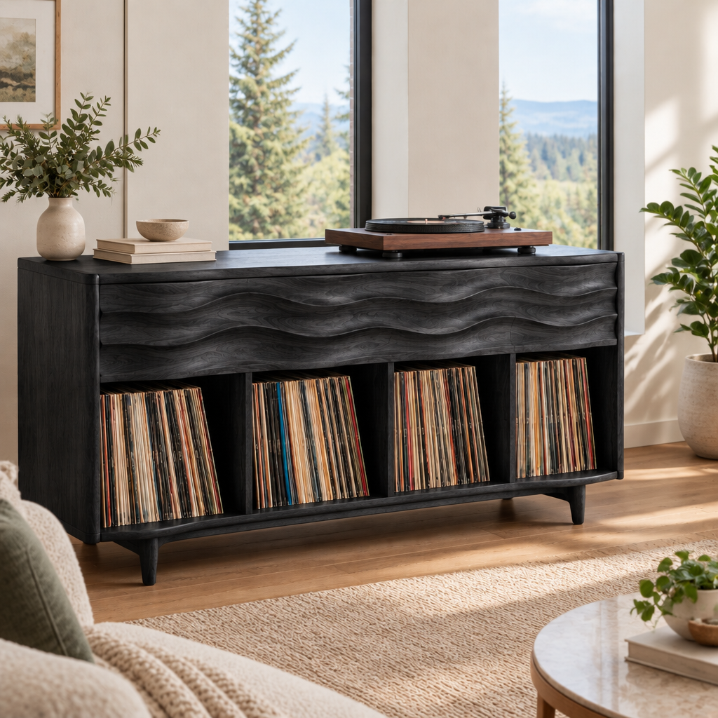 Atelier Wave Vinyl Console in Ebonized Black finish
