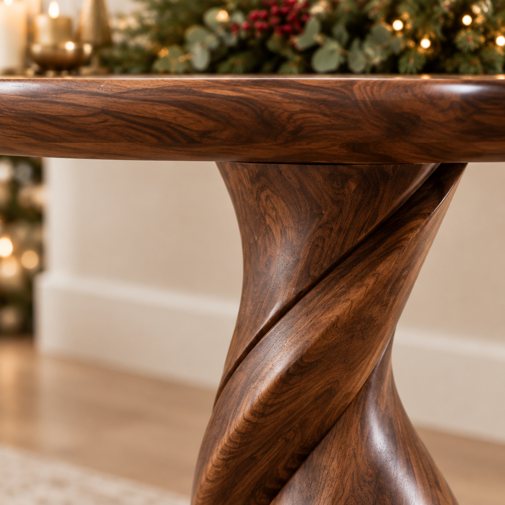 Atelier Twisted Column Console wood grain close-up