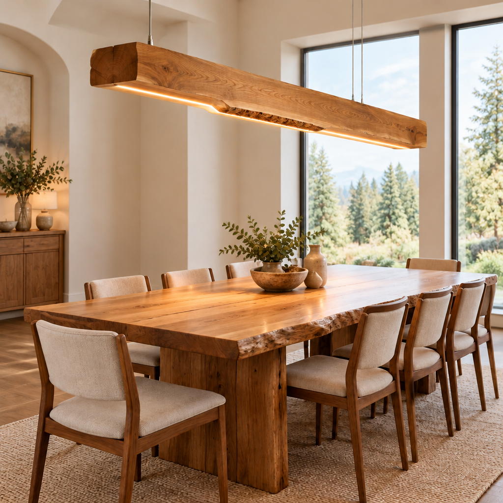 Riverbend Live-Edge Beam Pendant Light in use