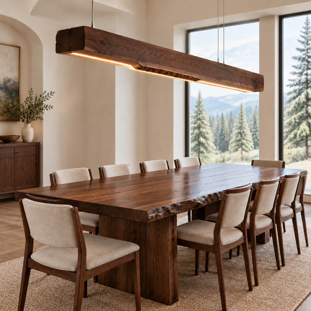 Riverbend Live-Edge Beam Pendant Light in Dark Walnut Stain finish