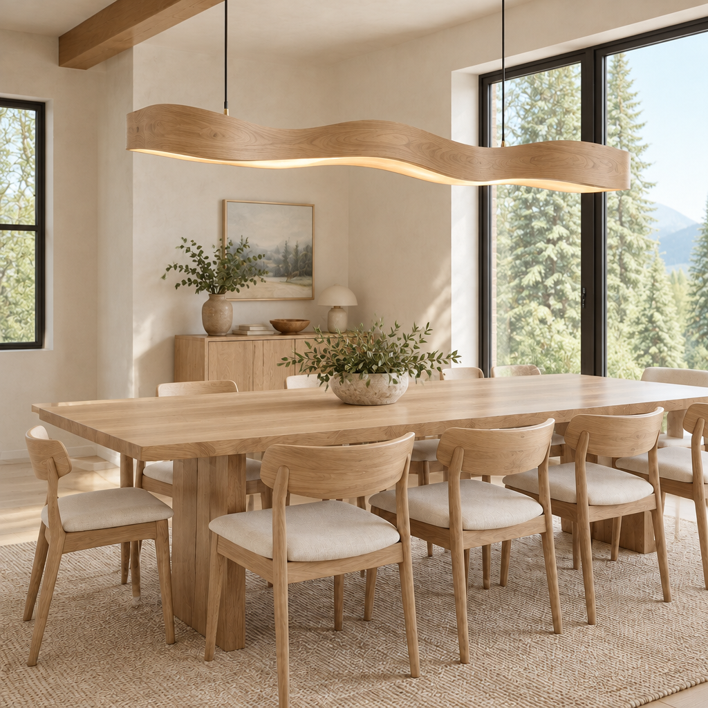 Atelier Wave Linear Pendant Light in Natural Oak finish
