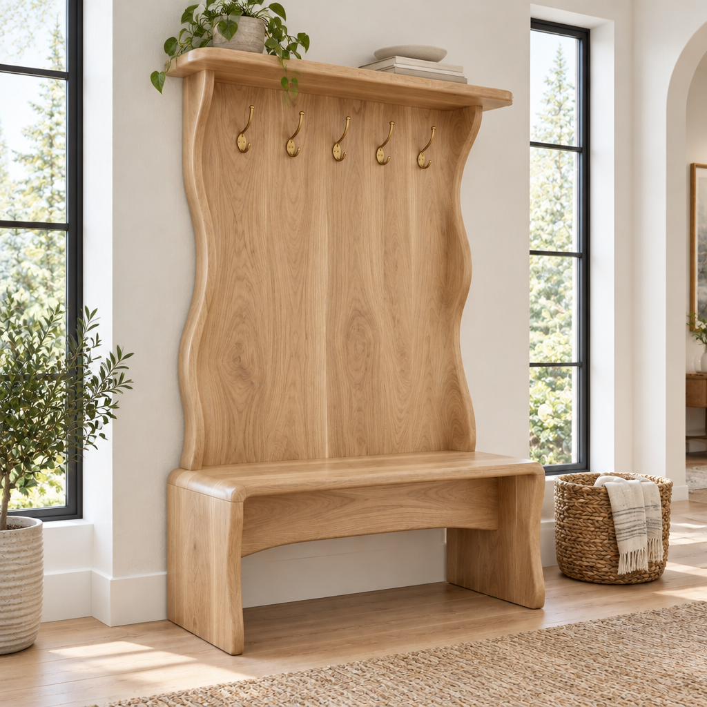Atelier Wave Hall Tree with Bench in Natural Oak finish