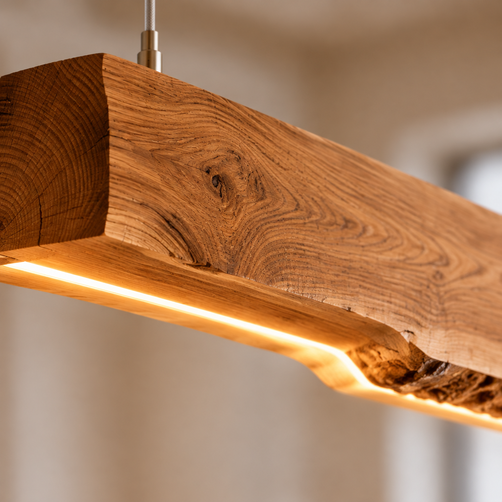 Riverbend Live-Edge Beam Pendant Light wood grain close-up