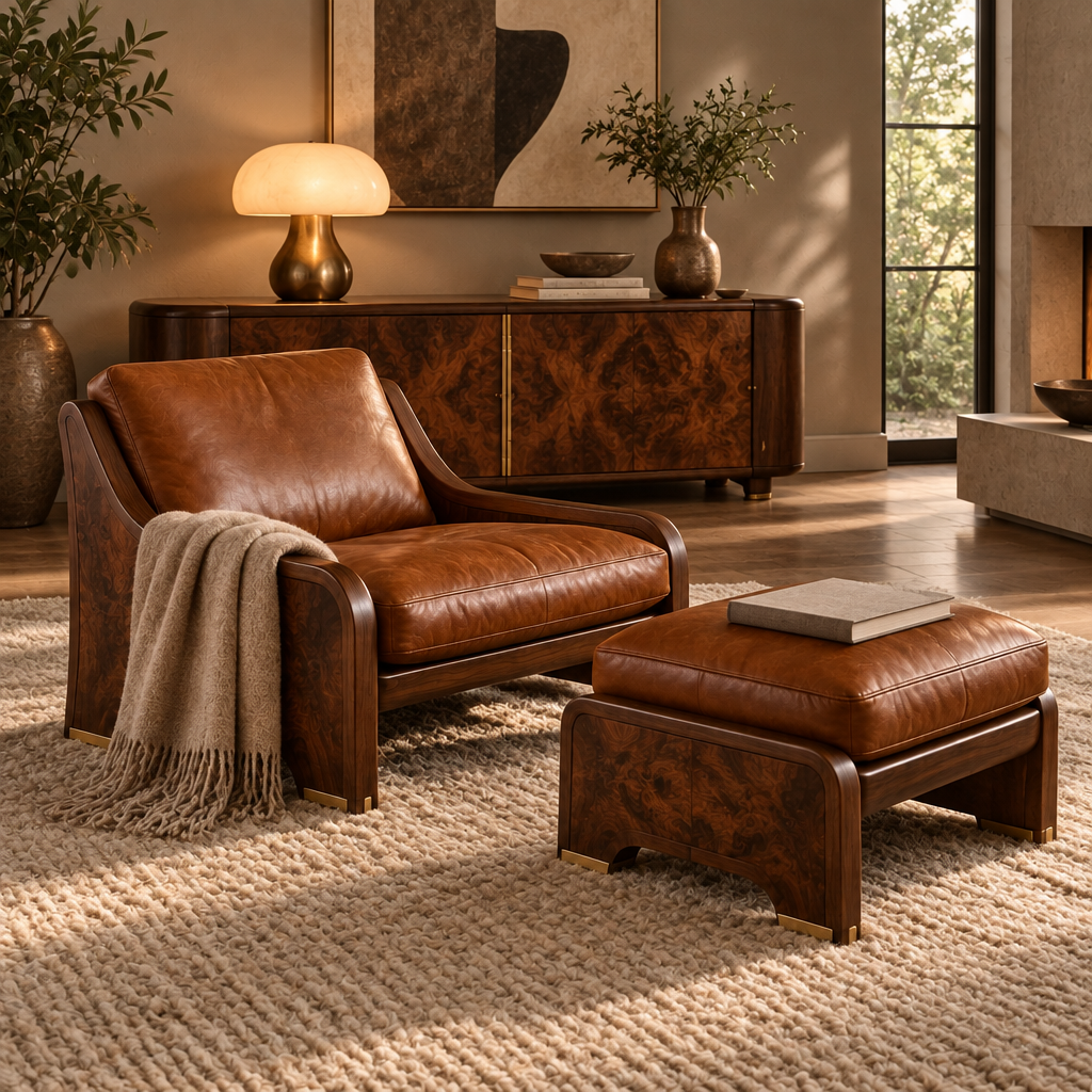 Sable Walnut Leather Lounge Chair in use