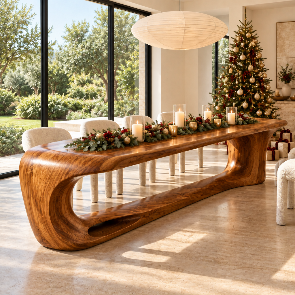 Haven Cascade Dining Table styled for the holidays