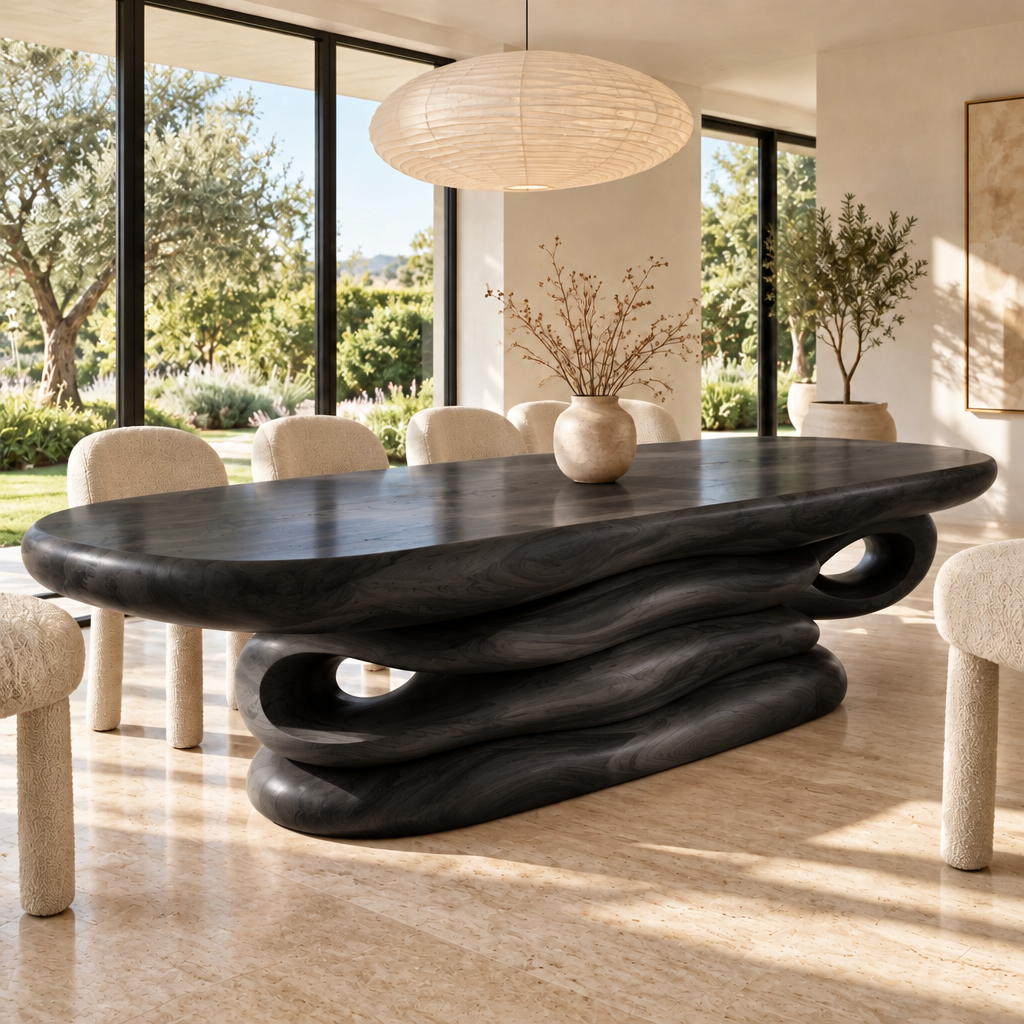 Haven Dune Ridge Dining Table in Ebonized Black finish