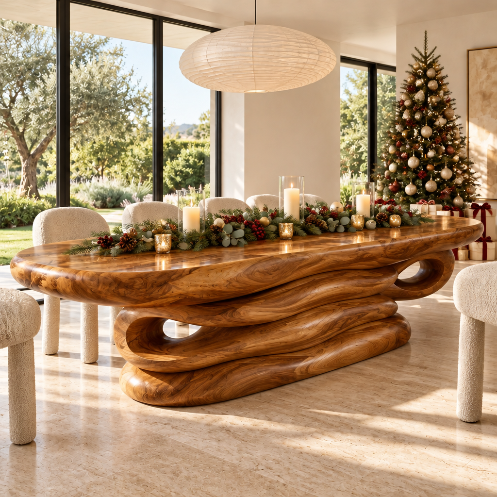 Haven Dune Ridge Dining Table styled for the holidays