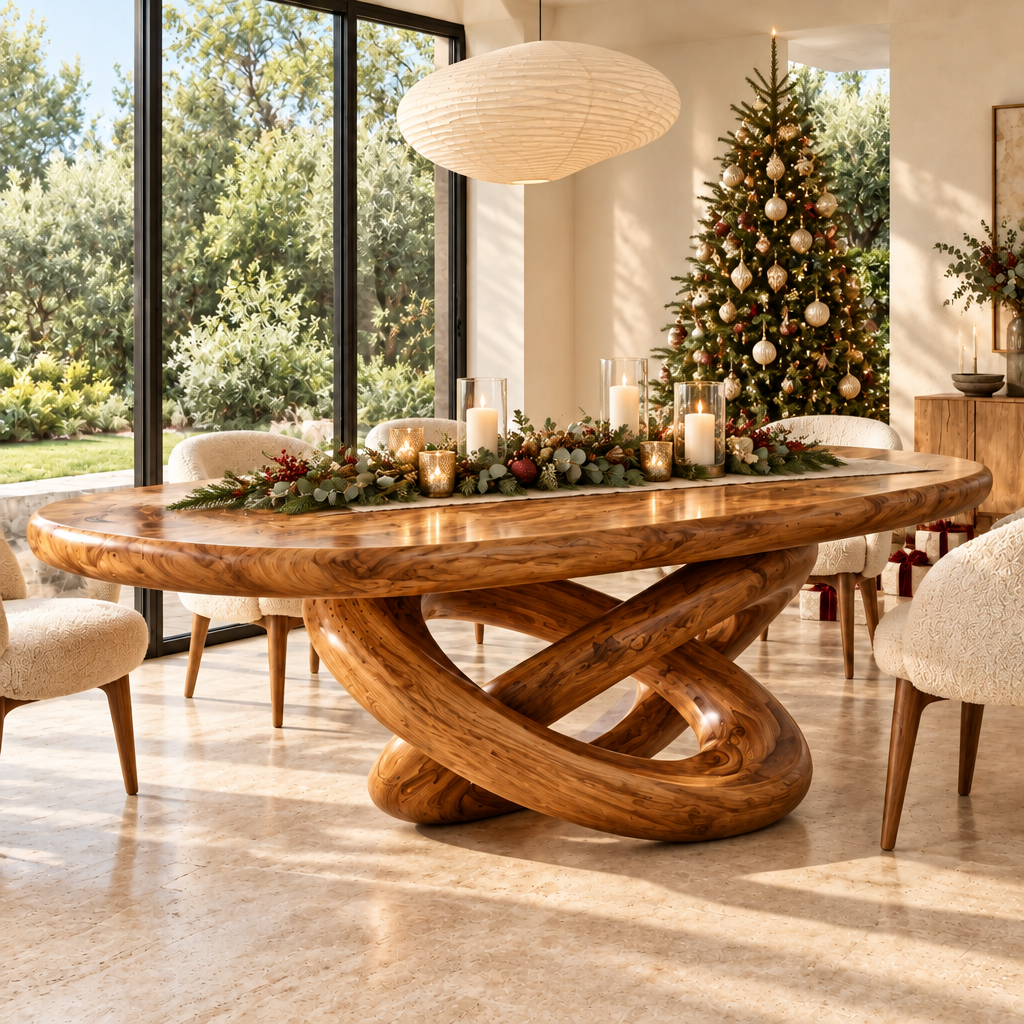 Haven Orbit Dining Table styled for the holidays