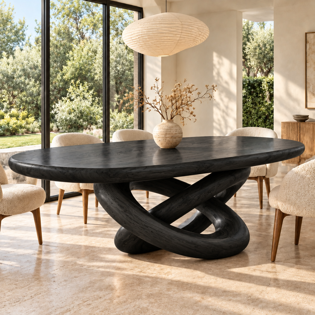 Haven Orbit Dining Table in Ebonized Black finish