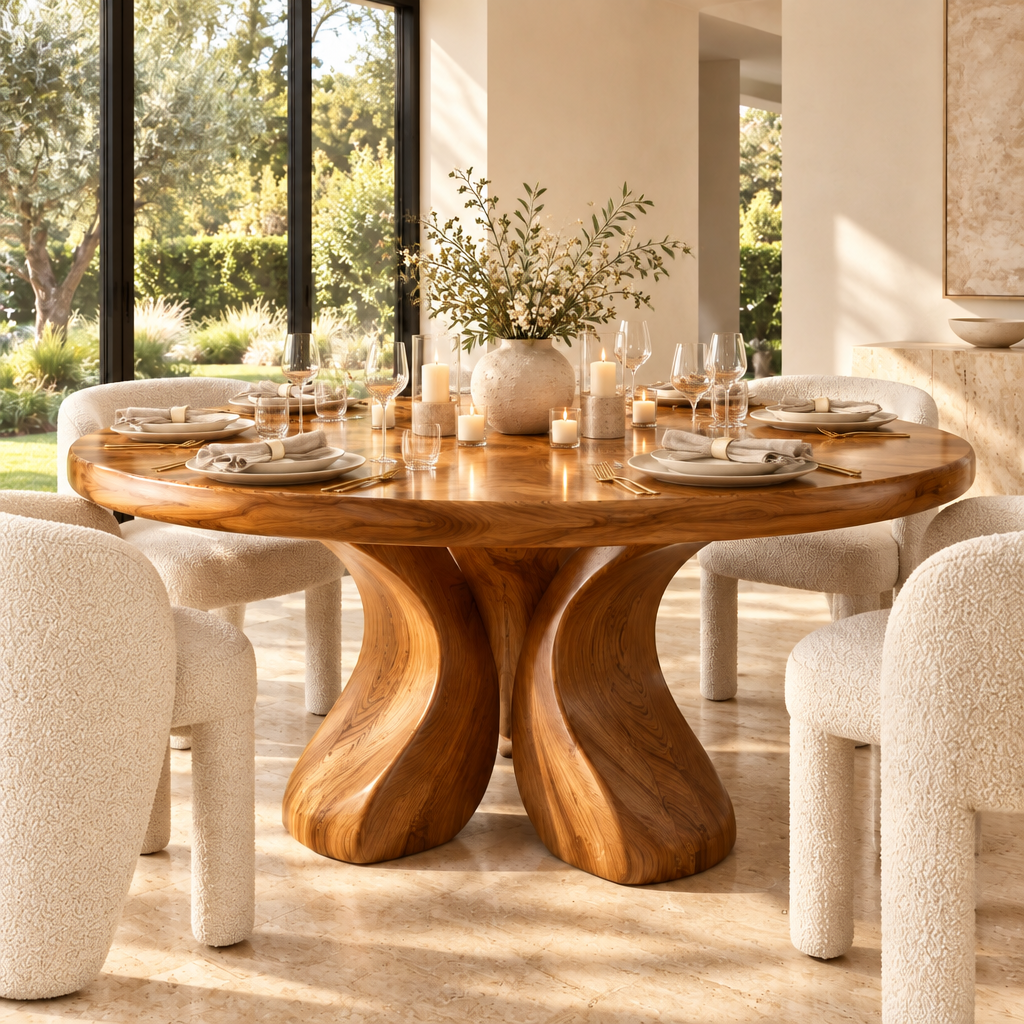 Haven Petal Round Dining Table set for dinner