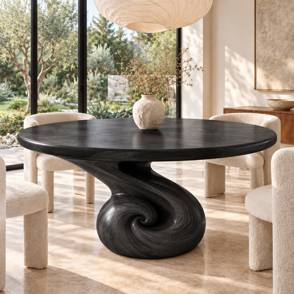 Haven Nautilus Round Dining Table in Ebonized Black finish