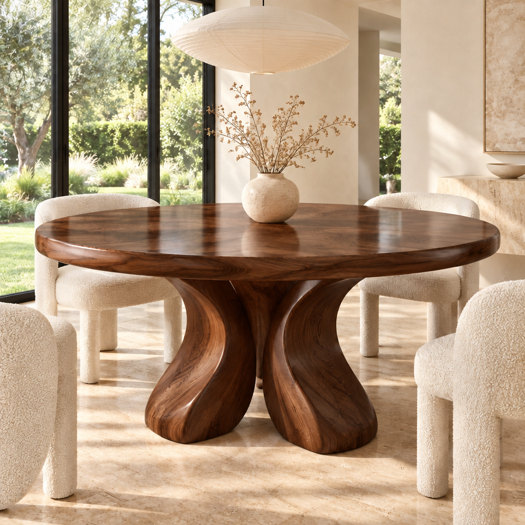 Haven Petal Round Dining Table in Dark Walnut finish