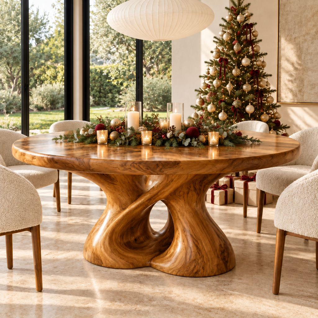 Haven Hourglass Twin Round Dining Table styled for the holidays