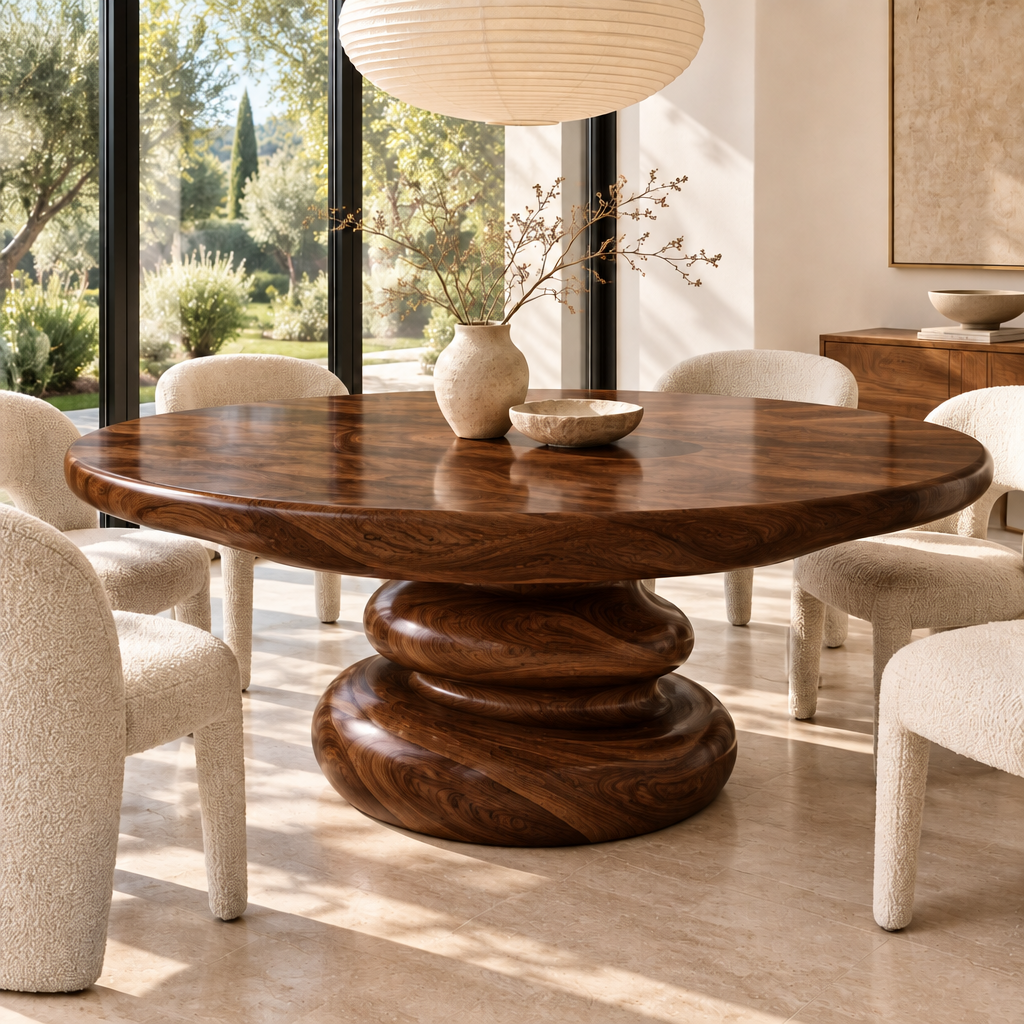 Haven Ripple Ring Round Dining Table in Dark Walnut finish