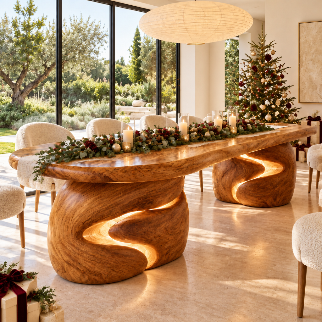 Haven Canyon Block Dining Table styled for the holidays