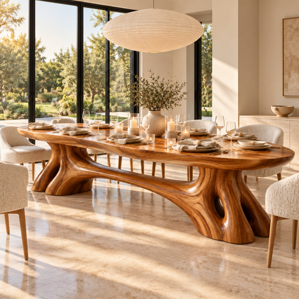 Haven Root Bridge Dining Table set for dinner